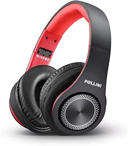 Photo 1 of Bluetooth Headphones Wireless, pollini 40H Playtime Foldable Over Ear Headphones with Microphone, Deep Bass Stereo Headset with Soft Earmuffs for iPhone/Android Cell Phone/PC (Black-Red)