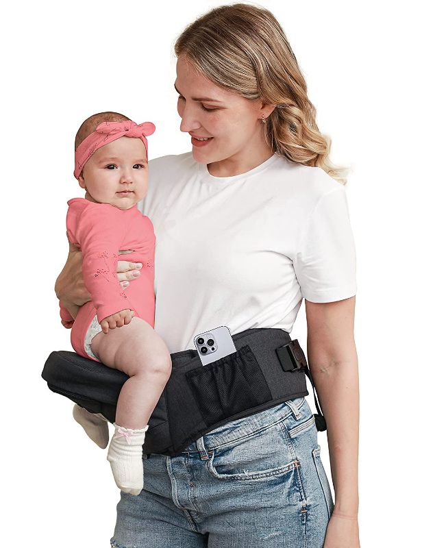 Photo 1 of BABYMUST Hip Seat Baby Carrier, Advanced Adjustable Waistband &Various Pockets, Ergonomic Carrier for Newborns to Toddlers up to 66lbs, Black
