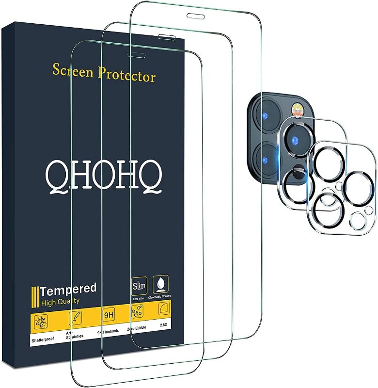 Photo 1 of QHOHQ 3 Pack Screen Protector for iPhone 12 Pro Max 6.7" with 2 Pack Tempered Glass Camera Lens Protector, Ultra HD, 9H Hardness, Scratch Resistant, Easy Install - Case Friendly
