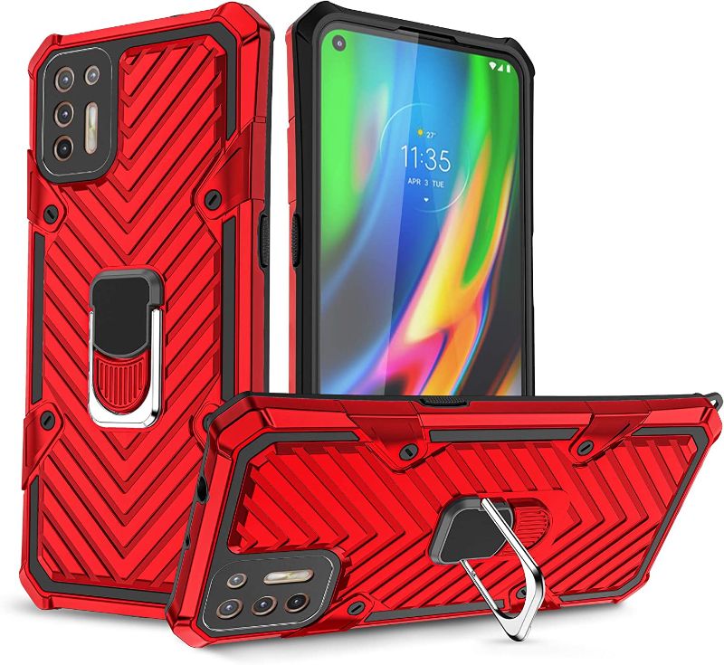 Photo 1 of Compatible Moto G9 Plus Case | Kickstand Ring | [ Military Grade ] 15ft. SGS Anti Drop Tested Protective Case | Compatible for Moto G9 Plus-Red (Moto G9 Plus)
