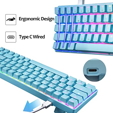 Photo 1 of 60 Percent Mechanical Gaming Keyboard Blue Switch 68 Keys Wired RGB 18 Backlit Effects,Lightweight Gaming Mouse 6400 DPI,Mousepad for Gamers,Typists(Blue)