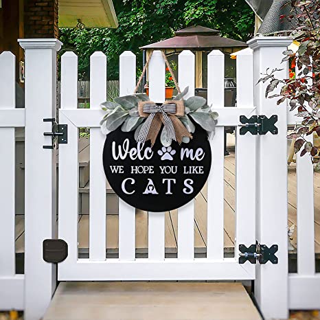 Photo 1 of Assletes Welcome Sign for Front Porch Door We Hope You Like Cats Wreath Housewarming Gift Rustic Farmhouse Wall Hanging Garland Outdoor Indoor Home Farmhouse Decor, 11In