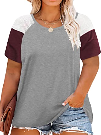 Photo 1 of AURISSY Womens-Plus-Size-Tops Summer V Neck T Shirts Short Sleeve Tees