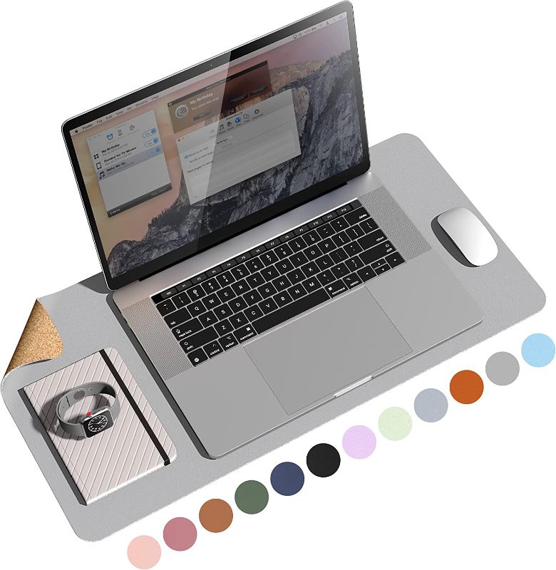 Photo 1 of Eco Cork PU Leather Desk Mat, Double Sided Office Mat, Ultra Thin Large Mouse Pad, Laptop Desk Table Protection, Waterproof Mat for Office, Work or Home (Light Gray) , 23.6 x 13.7 inches)
