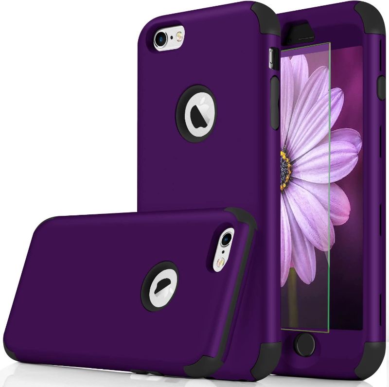 Photo 1 of DUDETOP Compatible for iPhone 8 Case,iPhone 7 Case with Tempered Glass Screen Protector,3 Layer Hybrid Heavy Duty Shockproof Anti Slip Full-Body Protective Phone Cover for iPhone 8/7,Purple
