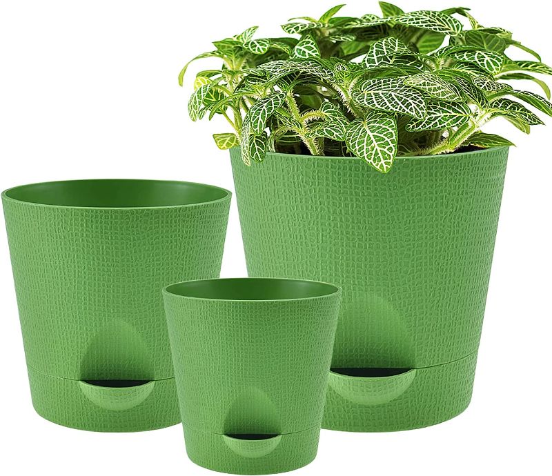 Photo 1 of 3 Pcs Plastic Plant Pots with Self Watering Exhaust Drainage Root Protection Function Flower Plants Pot 4.1/5.3/6.5 Inch Modern Planters Pot for All House Plants Flowers Succulents
