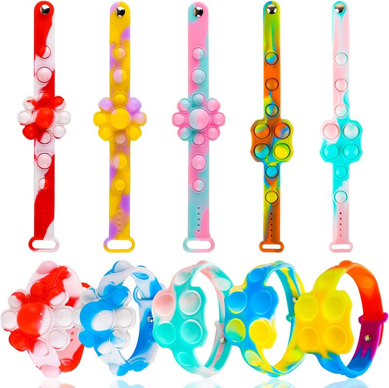 Photo 1 of 10 Packs Bracelet Pop Poppers Set for Kids Girls Boys Prizes,Stress Anxiety Reliever Sensory Toys Bulk Adjustable Wristband Stuffers Party Favors
