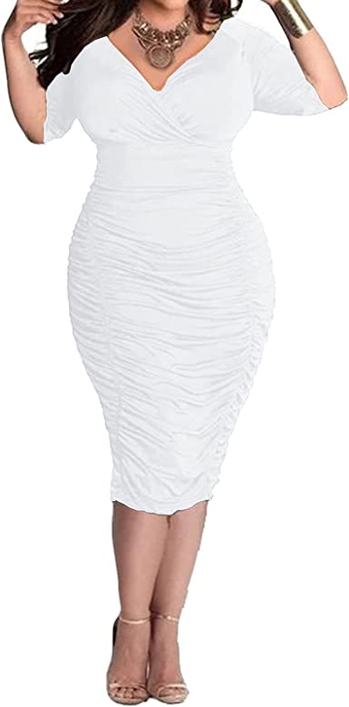 Photo 1 of AOMONI Womens Sexy Plus Size Dresses Club Half Sleeve Midi Bodycon Party Dress, XL

