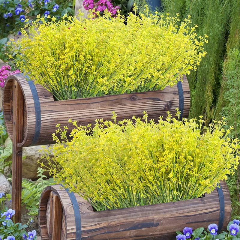 Photo 1 of 12Pcs Artificial Flowers for Outdoor Artificial Babybreath Fake Flowers Bulk Faux Plants Flower Bouquets Branches for Home Table Window Box Outdoor Decor(Yellow)
