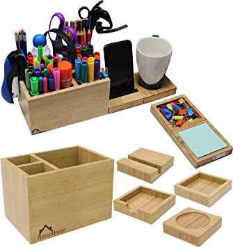 Photo 1 of Bamboo Caddy Desk Organizer Set Cubicle Organization Accessories Wood Modern for office and Home Desktop 5 Wooden Pieces from NemoHome (5 Office organizer)