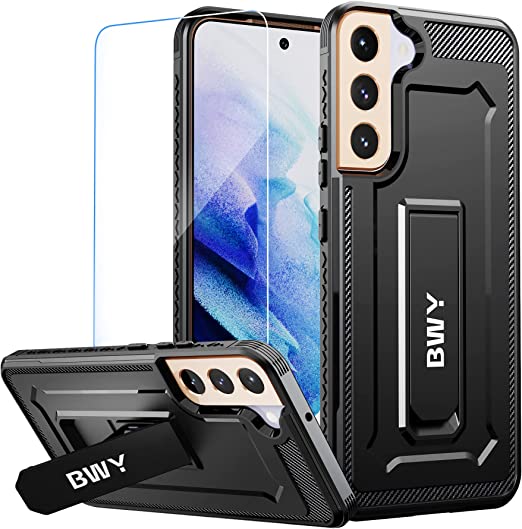 Photo 1 of BWY for Samsung S22+ Plus Case, Military Grade Shockproof Protective Rugged Case with Screen Protector for Samsung Galaxy S22 Plus 5G 6.6" Phone, Durable Kickstand, Black