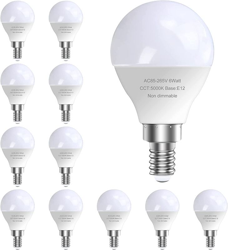 Photo 1 of 12 Pack Bright Ceiling Fan Light Bulbs, 60 Watt Equivalent, Daylight 5000K, E12 Led Bulb, A15 Shape Candelabra Base Chandelier Light Bulb, 120V Small Bulb, Non-Dimmable
