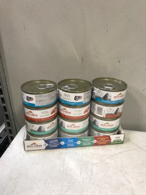 Photo 2 of Almo Nature Atlantic Tuna, Mackerel, Chicken & Shrimp, Trout & Tuna Variety Pack Canned Cat Food
EXP 12/21/2024
