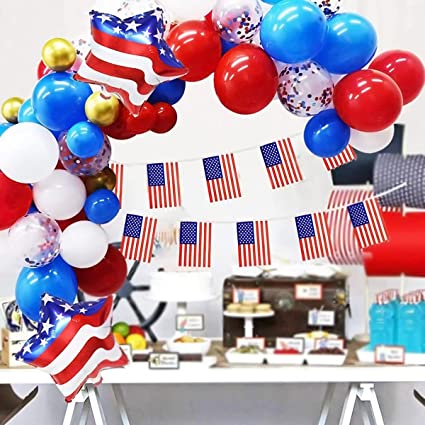 Photo 1 of 4th of July Balloon Garland Arch Kit, Independence Day Patriotic Decorations with Red Blue White Balloons, Star Foil Balloons for July 4th Independence Day, Labor Day, Veterans Day American Theme Party Decor Supplies
