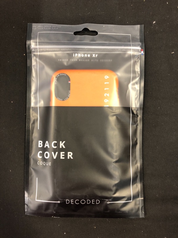 Photo 2 of DECODED Back Cover for iPhone XR, Full-Grain Leather + Brushed Metal Buttons + Shock Proof, Design Case - (Orange)
