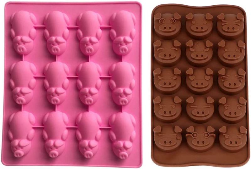 Photo 1 of 2 Pcs Little Pigs Chocolate Molds, Pig Shaped Silicone Molds Piggy Cake DIY Mold For Chocolate Jello Soap Mould Ice Cube Trays (Pink, Brown)
