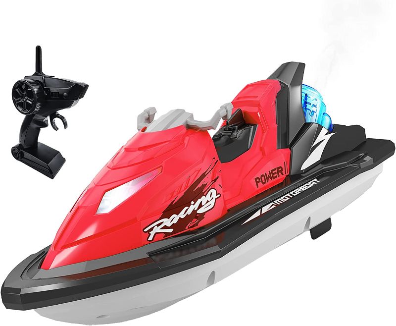 Photo 1 of IOKUKI RC Boats for Kids & Adults, Remote Control Boat for Pools & Lakes with Rechargeable Toy Boat Battery / Dual Motors/ Charger Cable & Low Power Prompt Motor Boat - Red
