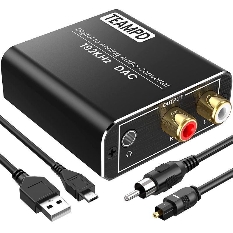 Photo 1 of 192KHz Digital to Analog Audio Converter, Aluminum Optical to RCA Converter with Optical Coaxial Cables, Toslink Optical Digital to RCA (L/R) and 3.5mm Jack DAC For TV PS4 DVD PS3 Amp Receiver Speaker
