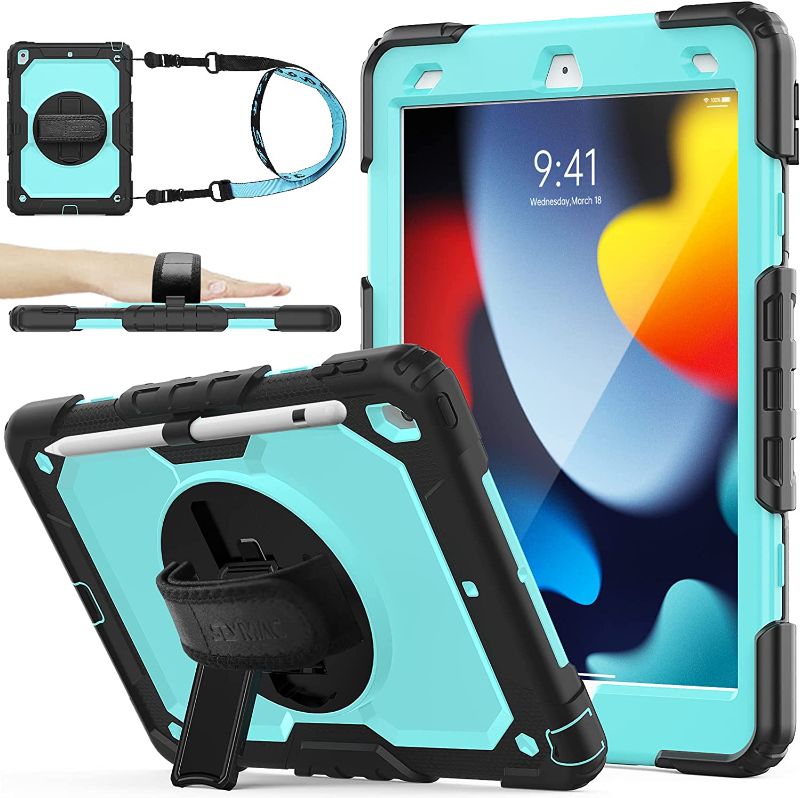 Photo 1 of SEYMAC stock iPad 9th/8th/7th Generation Case, [Full-Body] [Drop-Proof] Case with [Screen Protector] [360 Rotate Stand] Hand Strap [Pen Holder] for iPad 9th/8th/7th Gen 2021/2020/2019 (SkyBlue+Black)
