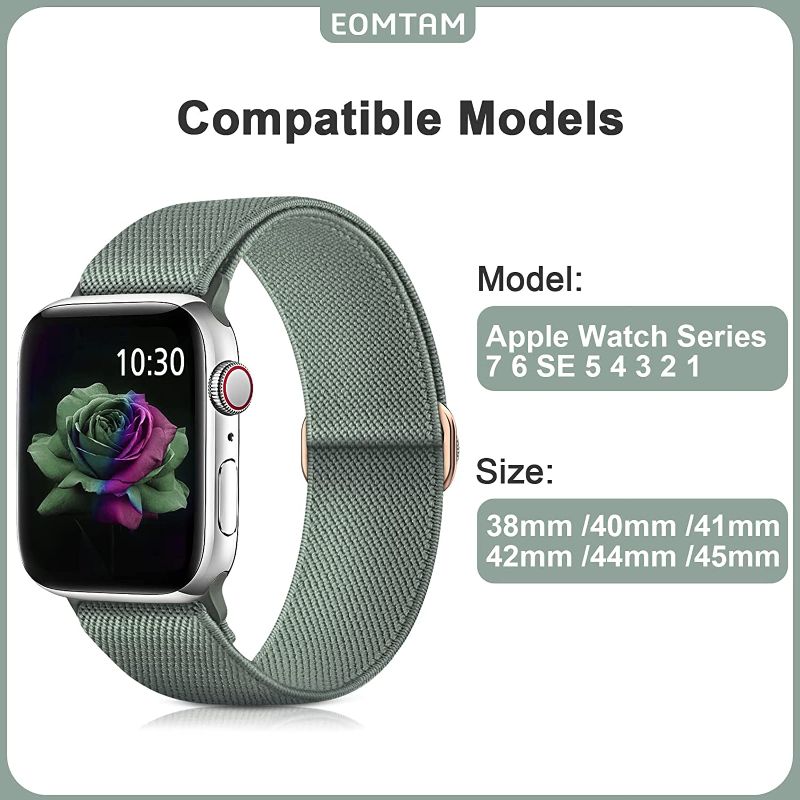 Photo 1 of 3 Pack Stretchy Nylon Compatible for Apple Watch Band 38mm 40mm 41mm 42mm 44mm 45mm Women Men,Elastic Cloth Sport Wristbands Solo Loop for iWatch