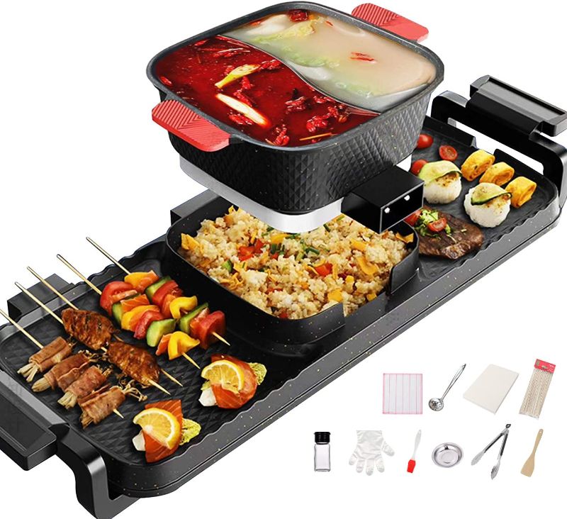 Photo 1 of KECOP Electric Smokeless Hot Pot Grill Indoor Barbecue, 2200W 3 in 1 Large Capacity 5 Speed Fire Adjustment Multi functional Non-Stick Shabu Shabu Hot Pot Electric Pot
