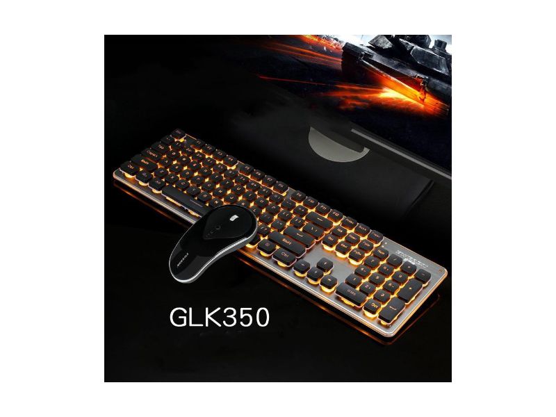 Photo 1 of CORN GLK350 Ergonomic Design,Cool Exterior Orange Backlit Spill-resistant USB Chargeable Wireless Soudless Typing Keyboard And 1800DPI Mouse Combo For Office And Game - Black
