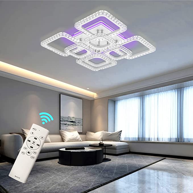 Photo 1 of AHAWILL Dimmable LED Ceiling Light, Modern Rectangular Led Ceiling Chandelier, with App Bluetooth Connection/Remote Control, 75W Ceiling Lamps, for Living Room,Bedroom,Dinning Room.…
