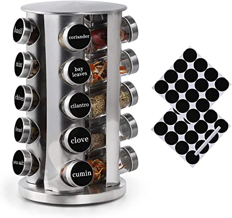 Photo 1 of Revolving Spice Rack with 20 Jars, Rotating Spice Rack Organizer, Seasoning Organizer with Labels, Stainless Steel Spice Carousel for Kitchen Countertop, Cabinet
