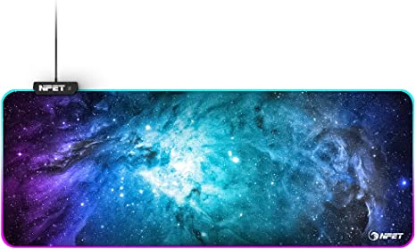 Photo 1 of NPET MP02-SP Gaming Mouse Pad, Cloth Mouse Pad, Anti-Slip Base, RGB Backlit, Stitched Edges, Water-Resistant, Optimized for Gaming Sensors, XL
