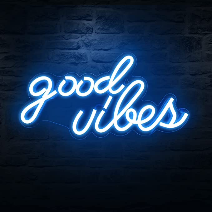 Photo 1 of Good Vibes Neon Signs for Bedroom Wall Decor Powered by USB Neon Light, Ice Blue Color,16.1"x8.3"x0.6"
