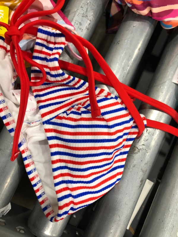 Photo 2 of SIZE 0-2--Junior' Ribbed Bralette Bikini Top - Xhilaration™ Red/White/Blue Tripe
