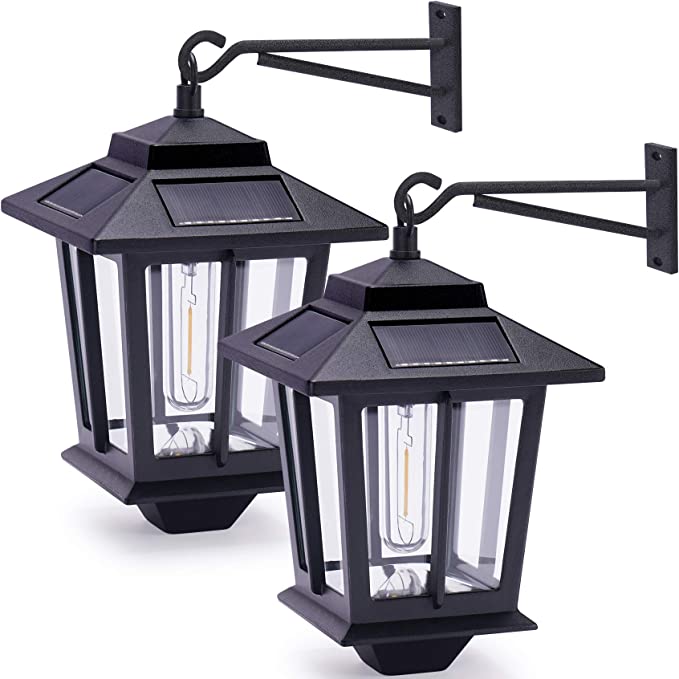 Photo 1 of 2 Pack Solar Wall Lanterns,Aluminum Outdoor Hanging Solar Lights with 4 Solar Panels,Dusk to Dawn Led Outdoor Wall Sconce,Anti-Rust Waterproof Wall Lanterns with Hooks,3000K Warm White
