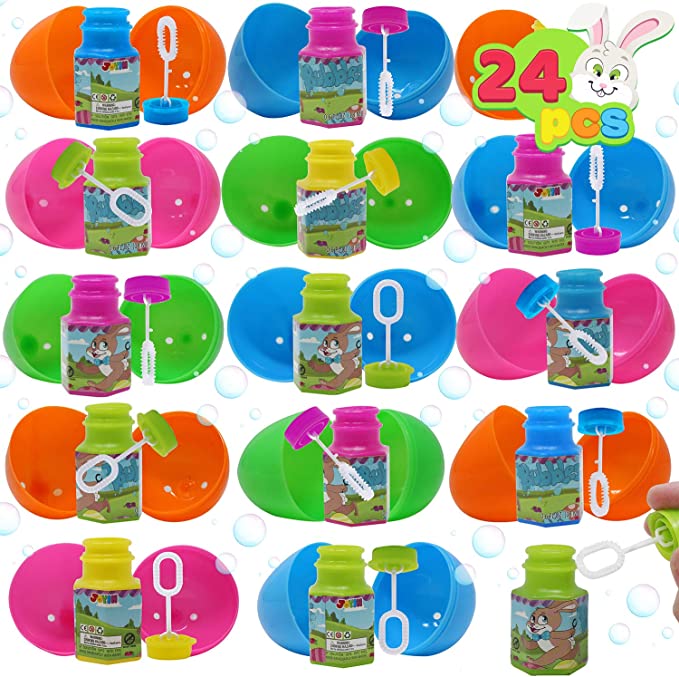 Photo 1 of JOYIN 24 PCs Prefilled Easter Eggs with Bubble Wands for Kids Basket Stuffers, Easter Decorations, Easter Children Fun, Easter Egg Hunt Game, Easter Décor Gifts and Party Favors, 3.15"
