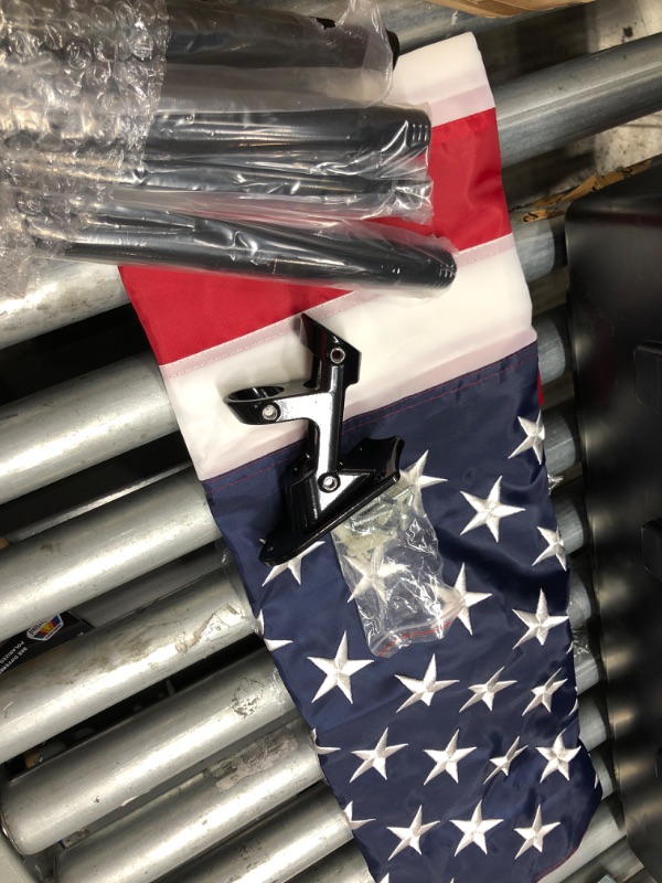 Photo 2 of **TINY TEAR ON FLAG** Flag Pole for House with US Flag - Black Flag Pole Kit Includes 6ft Metal Flagpole,3x5 Embroidered American Flag and Bracket,Tangle Free Portable for...
