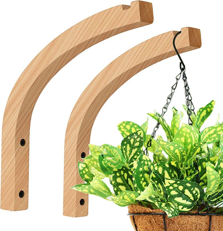Photo 1 of **ONE UNIT DAMAGED** FGSAEOR Plant Hanger, Wall Planters for Indoor Plants, Wooden Wall Mounted Hanging Plant Hooks, Basket Hooks for Lanterns, Flower Bracket, Wind Chimes, Decoration ( 2-Pack,8-Inch)
