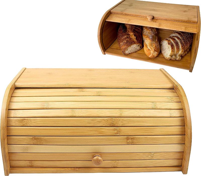 Photo 1 of **MINOR SUFF** Breadbox Natural Bamboo Roll Top Bamboo Bread Box For Kitchen Countertop Bread Holder Bread Storage Food Storage Wood Bread Boxes Assembly Required
