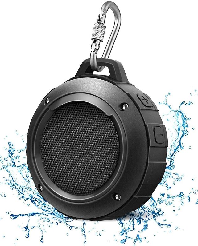 Photo 1 of **MINOR SCRATCHES BUT WORKS** Outdoor Waterproof Bluetooth Speaker,Kunodi Wireless Portable Mini Shower Travel Speaker with Subwoofer, Enhanced Bass, Built in Mic for Sports, Pool, Beach, Hiking, Camping (Black)
