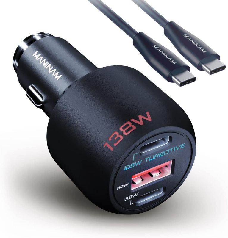 Photo 1 of 138W USB C Car Charger Adapter - MANINAM High Adaptive Power with Multi USB to Cover All - 105W Type C PD PPS - Super Fast Car Charger [TURBOTIVE Tech] with 100W USB C Cable
