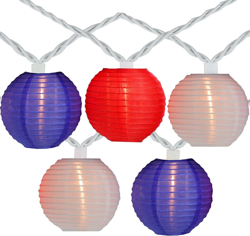 Photo 1 of 10-Count Red and Blue Round Chinese Lantern String Lights, 7.5ft White Wire
