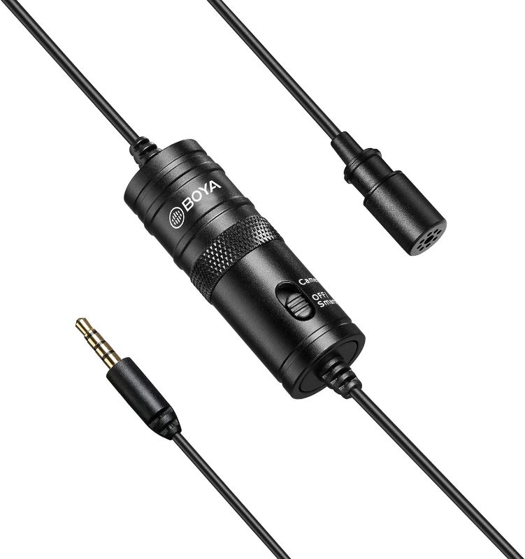 Photo 1 of BOYA Microphones by-M1 Compact Smartphone Camera DSLR Lavalier Microphones for iPhone Android Samsung Sony Nikon (19.7ft)
