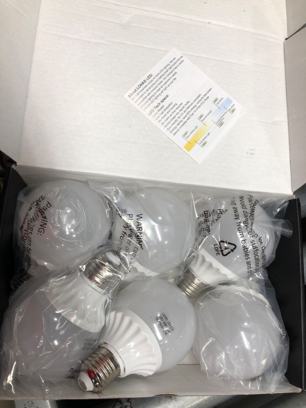 Photo 2 of G25 LED Vanity Bulb, LOHAS Globe Light Bulbs 40-45W Equivalent, Daylight 5000k Bathroom Round Light Bulb, 500lm Vanity Bulbs for Bathroom Makeup Mirror, E26 Base, Non-Dimmable, 6 Pack
