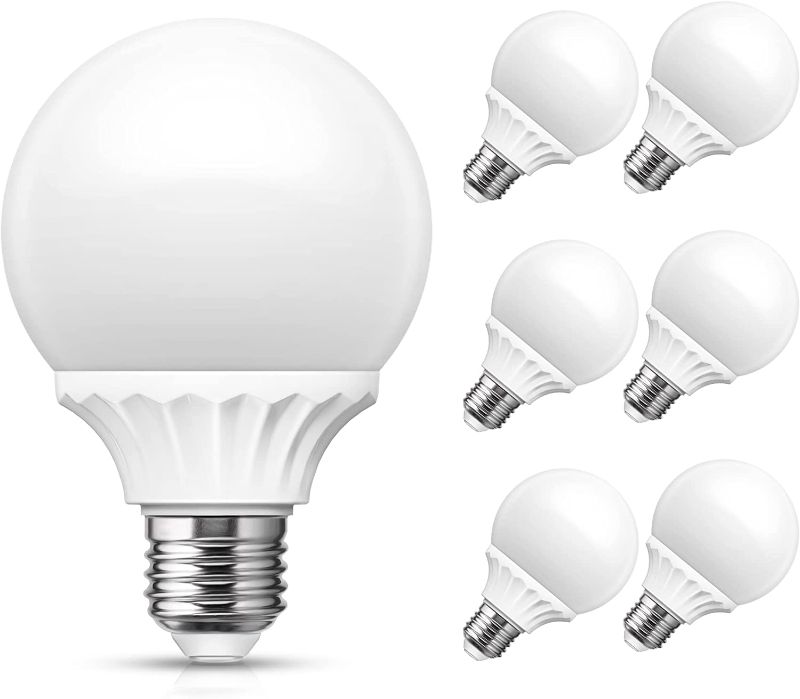 Photo 1 of G25 LED Vanity Bulb, LOHAS Globe Light Bulbs 40-45W Equivalent, Daylight 5000k Bathroom Round Light Bulb, 500lm Vanity Bulbs for Bathroom Makeup Mirror, E26 Base, Non-Dimmable, 6 Pack
