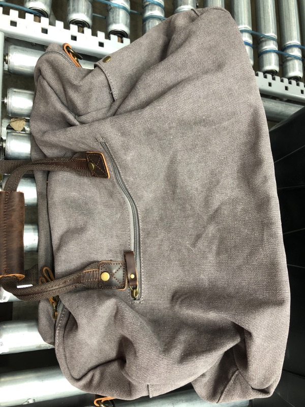 Photo 1 of Duffle Bag for Men Waterproof Genuine Leather Canvas Travel Duffel Bags for Women Overnight Weekender Bag for Traveling
