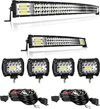 Photo 1 of Agedo LED Light Bar, 42 Inch 576W/22 Inch 306W Spot Flood Combo Curved Off Road Lighting w/ 4PCS 4 Inch 18W LED Pods & Wiring Harness, Triple Row Automotive LED Light Bars for Trucks UTV Tractor SUV
