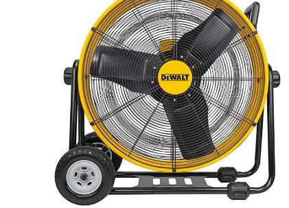 Photo 1 of DEWALT DXF-2490 High-Velocity Industrial, Drum, Floor, Barn, Warehouse Fan, Heavy Duty Air Mover with Adjustable Tilt & Large Wheel, 24", Yellow
