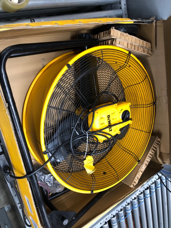 Photo 2 of DEWALT DXF-2490 High-Velocity Industrial, Drum, Floor, Barn, Warehouse Fan, Heavy Duty Air Mover with Adjustable Tilt & Large Wheel, 24", Yellow
