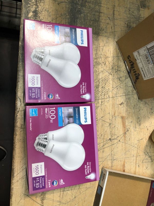 Photo 2 of 2 pack  - Philips
100-Watt Equivalent A19 Dimmable Energy Saving LED Light Bulb Daylight (5000K) (2-Pack)