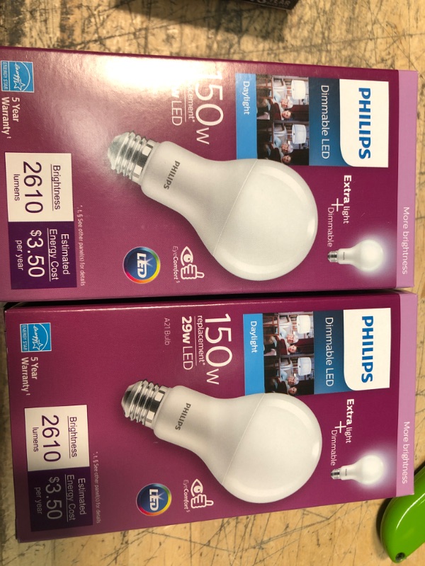 Photo 2 of 2 pack - Philips
150-Watt Equivalent A21 Dimmable Energy Saving LED Light Bulb in Daylight, 5000K (2-Pack)