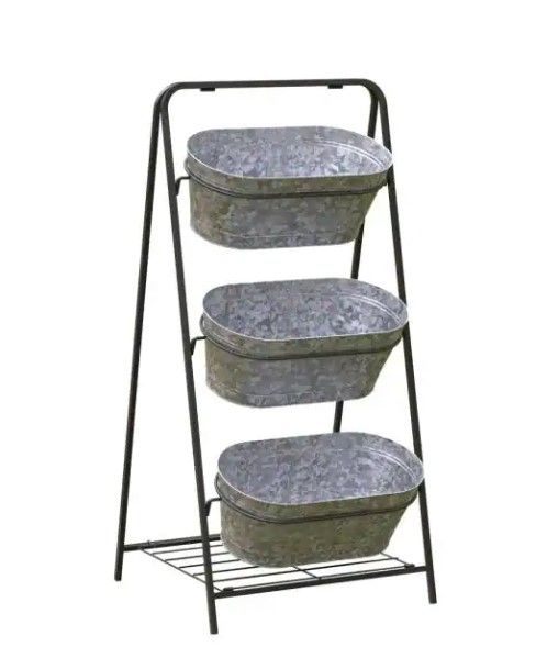 Photo 1 of 20.87 in. x 18.9 in. x 43.23 in. 3-Tiered Metal Washtub Garden Planter
