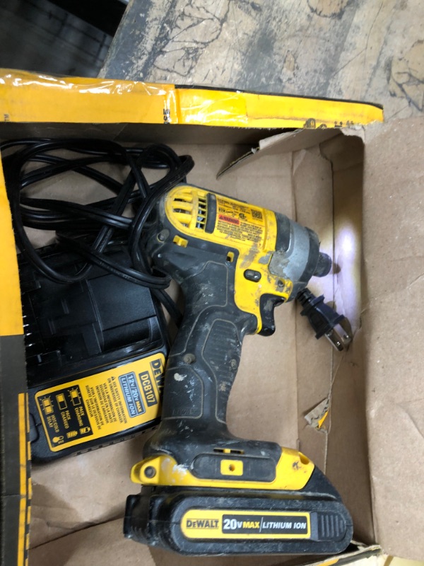 Photo 5 of **PARTS ONLY**
DEWALT 20 Volt MAX Brushless Compact 1/4Inch Impact Driver Kit One Batteries, 
**missing bag **